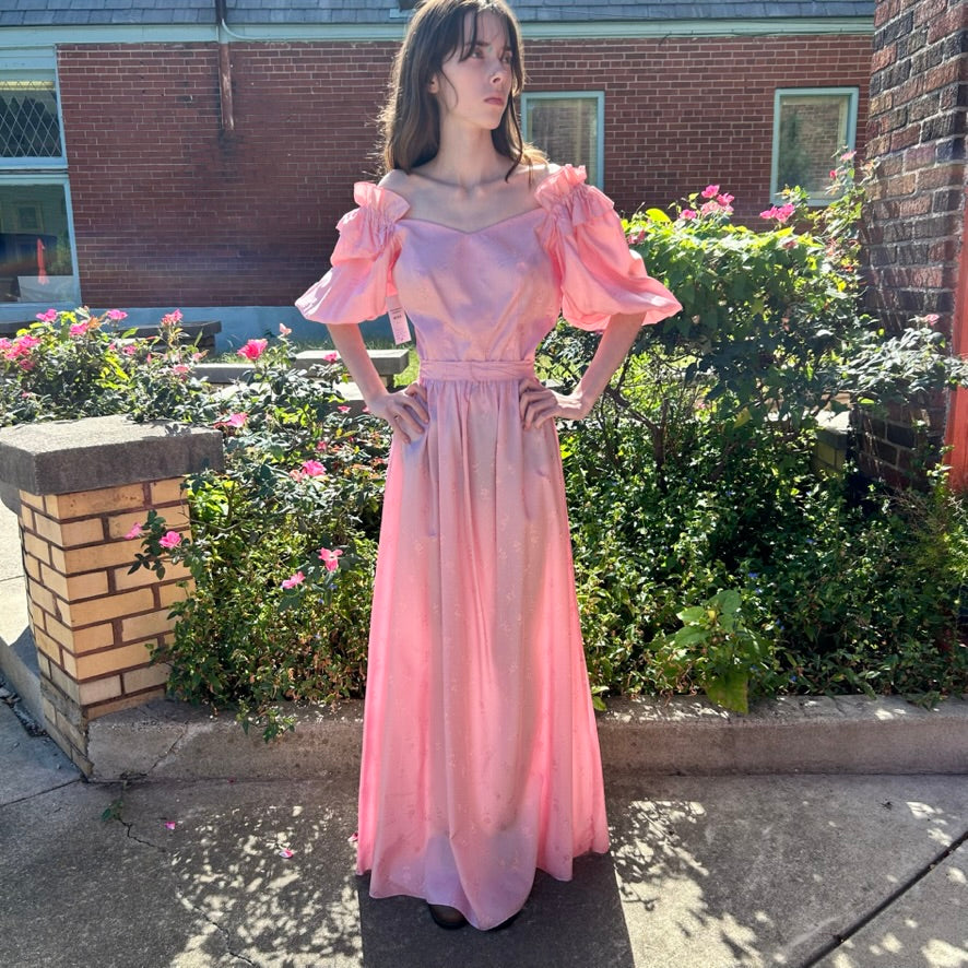 strapless open back dress 1970s /80s Floral Puff sleeve Maxi dress – Hey Tiger