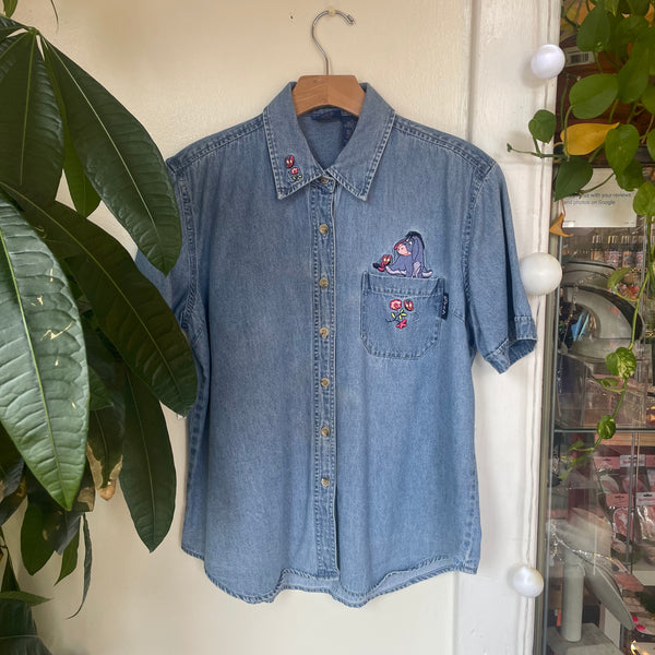 Vintage 90s 00s Pooh Denim Button Front Oxford shirt  // Unisex size Large // available at hey tiger Louisville 
