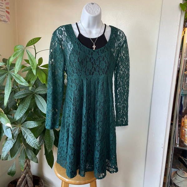Vintage 90s Dress By Choice forest green sheer lace dress // Size 3 // hey tiger louisville