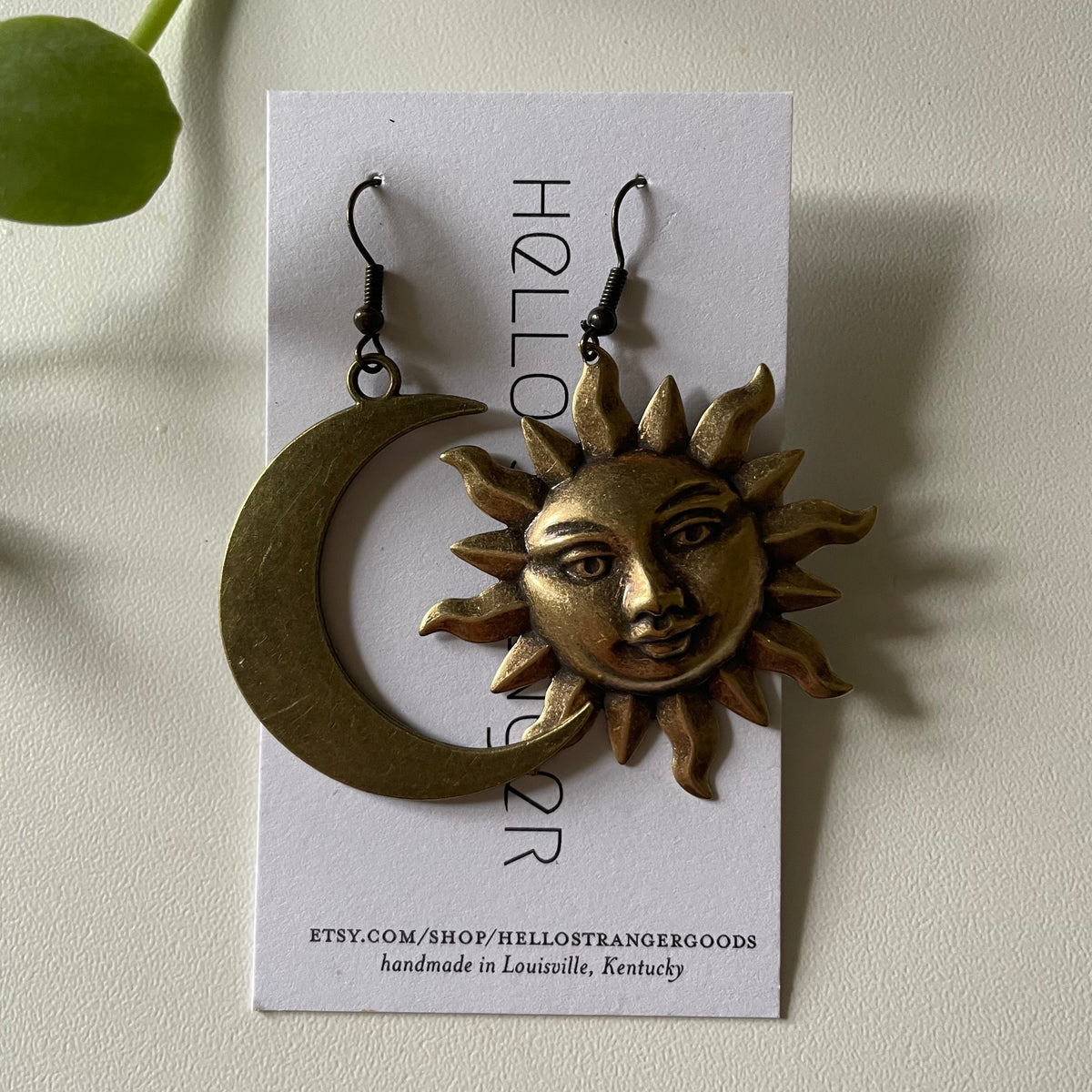 Handmade crescent moon and sun Earrings in oxidized brass // made in K –  Hey Tiger
