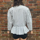 80s Blue Polka dot peplum top