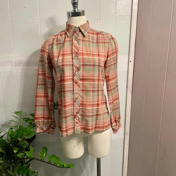 Vintage 70s / 80s College Town Plaid Blouse // Sz Small Medium // available at hey tiger louisville