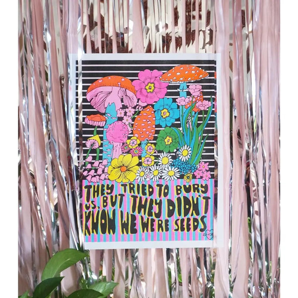 They tried to bury us but they didn't realize we were seeds trippy psychedelic risograph 11x14 print // hey tiger louisville 