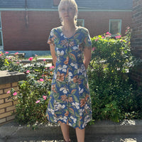 The Hawaiian Original Hilo Hattie Blue with yellow Floral midi dress