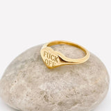 "F*ck Off" Heart-Shaped 18K Gold Plated Stainless Steel Ring