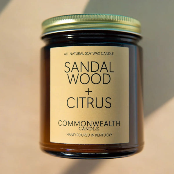 sandalwood and citrus commonwealth candle available at hey tiger louisville