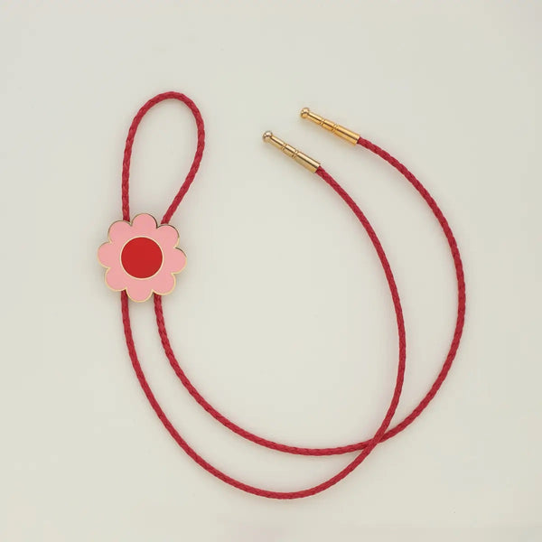 red and pink flower power daisy bolo tie by tiny deer studio // hey tiger louisville