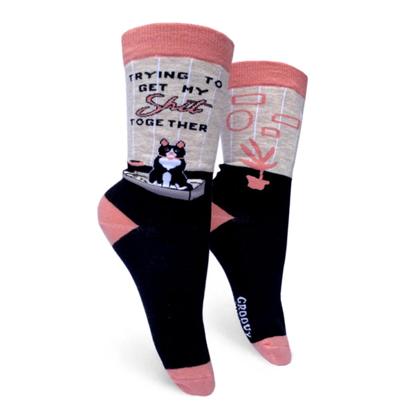 trying to get my shit together cat litter box womens crew socks // hey tiger louisville