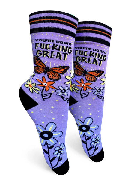 you're doing fucking great butterfly womens crew socks // hey tiger louisville