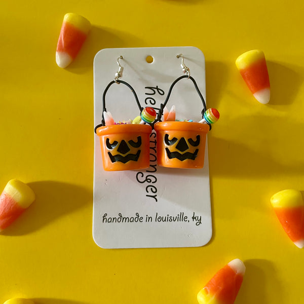 Trick or Treat Jack-o'-lantern Pail Earrings by Hello Stranger