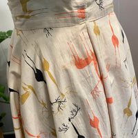 Vintage 50s 60s high waisted mid century deer print midi skirt  (HT23130)