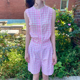 pink plaid gingham set 