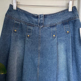 Vintage pleated button front denim skirt // 29 inch waist  (HT2415)