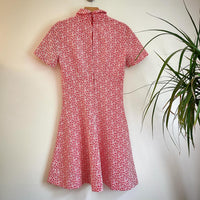 Vintage handmade retro Geometric pattern short sleeve mock neck dress / Size Small (HT2404)