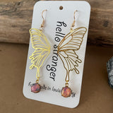 Fire opal brass butterfly earrings // hello stranger