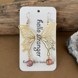 Fire opal brass butterfly waterfall earrings by hello stranger available at hey tiger Louisville 