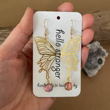 Fire opal brass butterfly earrings // hello stranger