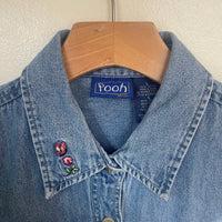 Vintage 90s 00s Pooh Denim Button Front Oxford shirt  // Unisex size Large (ht2418)