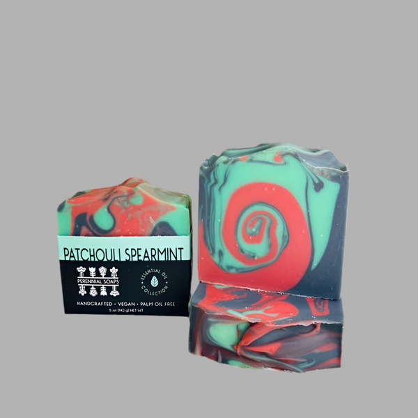 Perennial soaps patchouli spearmint bar soap available at hey tiger Louisville 