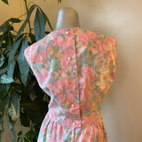 Vintage 50s 60s abstract floral watercolor pattern sleeveless dress / size small (HT2402)