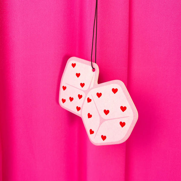 Heart dice air freshener by a shop of things available at hey tiger Louisville 