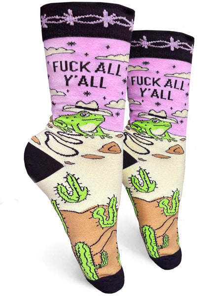 Eff all y'all cowboy frog socks by groovy things co available at hey tiger Louisville 