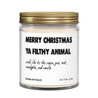 Merry Christmas Ya Filthy Animal Candle by crimson and clover available at hey tiger Louisville Ky 