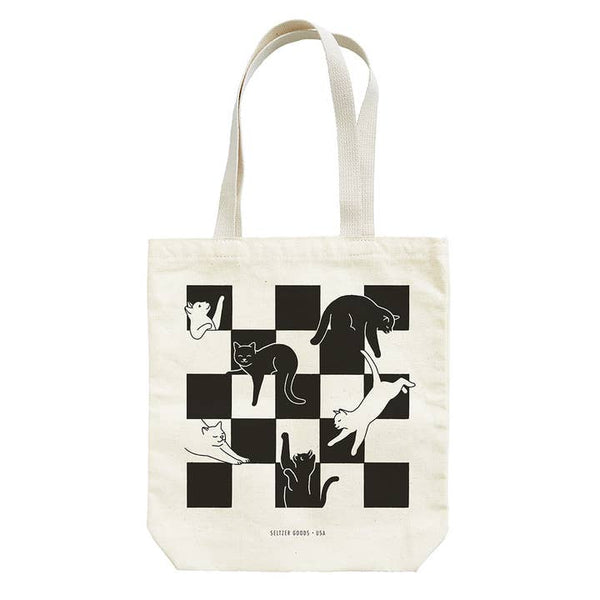 Checker cats tote bag by seltzer goods available at hey tiger Louisville Ky 