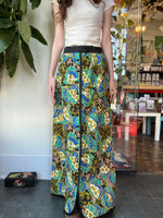 Vintage 60s 70s psychedelic print Quilted button front maxi skirt // 24" waist  (HT2391)