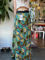 Vintage 60s 70s psychedelic print Quilted button front maxi skirt // 24" waist  (HT2391)