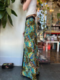 Vintage 60s 70s psychedelic print Quilted button front maxi skirt // 24" waist  (HT2391)