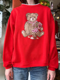 80s double collar red teddy bear sweatshirt