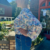 70s Reworked poly floral crop top