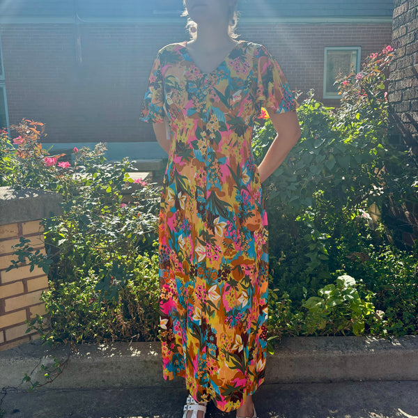 60s style maxi dresses 60s Floral Chenille Maxi Dress | S
