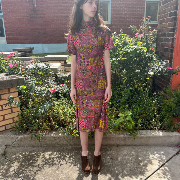 60s multicolor psychedelic midi dress 