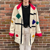 80s International scene colorblock wool coat 