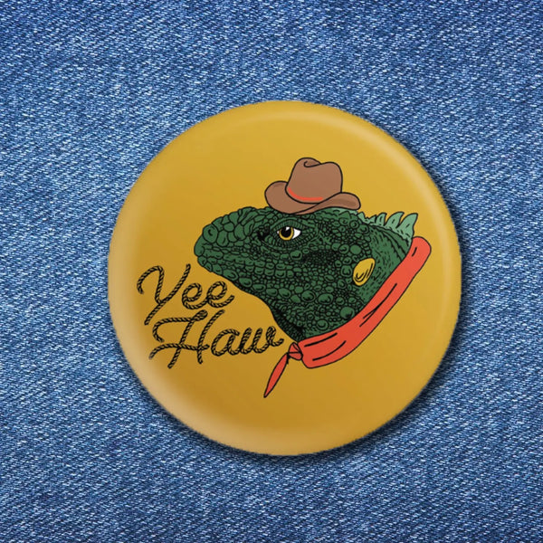 yeehaw frog finback button by bobbyk available at hey tiger louisville