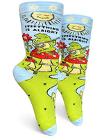 everything is alright frog on mushroom women's crew socks // hey tiger louisville