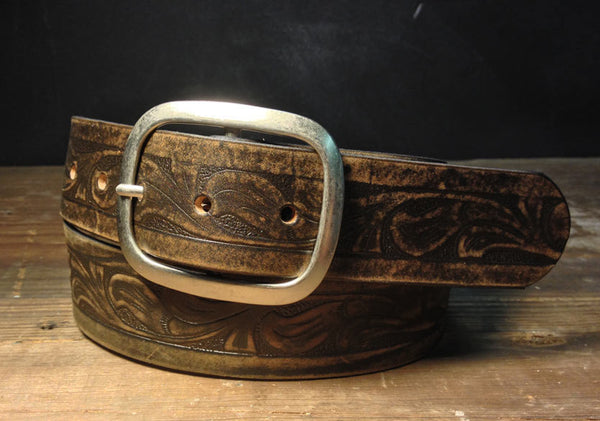 Full Grain Leather Snap Belt in Western Embossed Vintage Distressed // Made in the USA // hey tiger Louisville