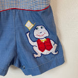 Vintage unisex baby overalls shortalls romper onesie with frog patch (HT2373)