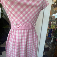 Vintage 50s / 60s Pink & White Check dress // Size XS (HT2386)
