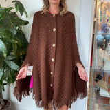 Vintage 60s 70s folk sweater knit PONCHO cape Wrap. Woven Shawl Boho Bohemian Kimono Coat // One Size (ht2395)