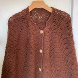 Vintage 60s 70s folk sweater knit PONCHO cape Wrap. Woven Shawl Boho Bohemian Kimono Coat // One Size (ht2395)
