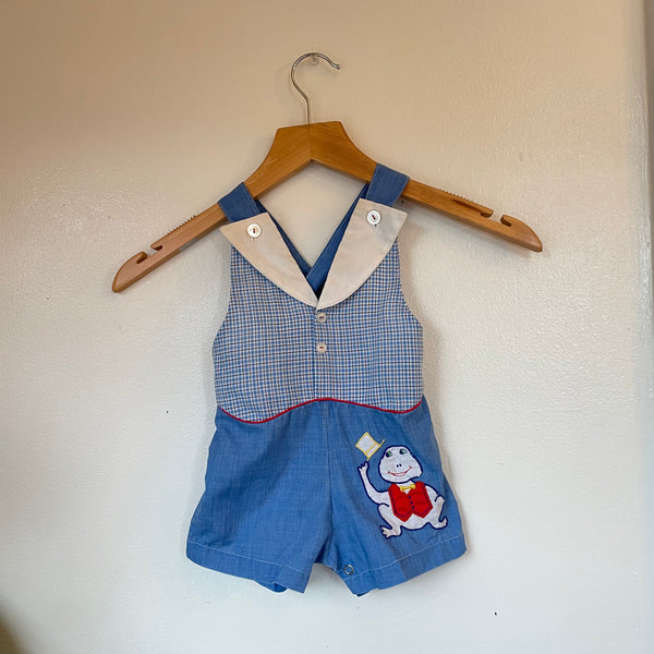 Vintage unisex baby overalls shortalls romper onesie with frog patch // hey tiger louisville 