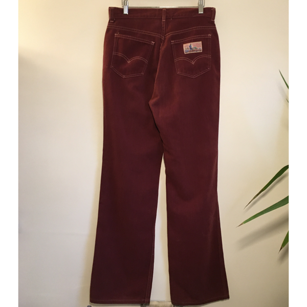 Vintage 1970s LEVIS PLOWBOY Brushed Denim Wide Leg Jeans Ultra High Rise Trousers in a Brownish Cranberry // Hey Tiger Louisville Kentucky 