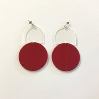 Hello Stranger Handmade Geometric Red & Clear Acrylic Shapes dangle Earrings // made in USA //  nickel free ear wires // Retro Mod Valentines gift under 20