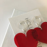Hello Stranger Handmade Red Acrylic Heart dangle Earrings // made in USA //  nickel free ear wires // Retro Mod Valentines gift under 20