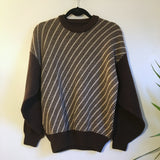Hey Tiger Vintage 50s 60s Mod Diagonal Striped Check zig zag pullover Cable Knit sweater