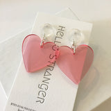Handmade Acrylic Pink Heart dangle Earrings // made in USA //  nickel free ear wires // Retro Mod Valentines gift under 20