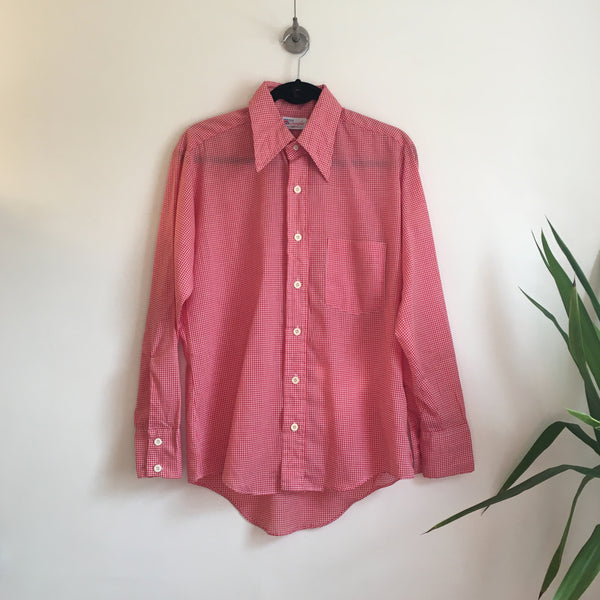 Hey Tiger Vintage 1970s Men's Mr Wrangler Red & White Check Button Down Oxford Shirt // size Medium